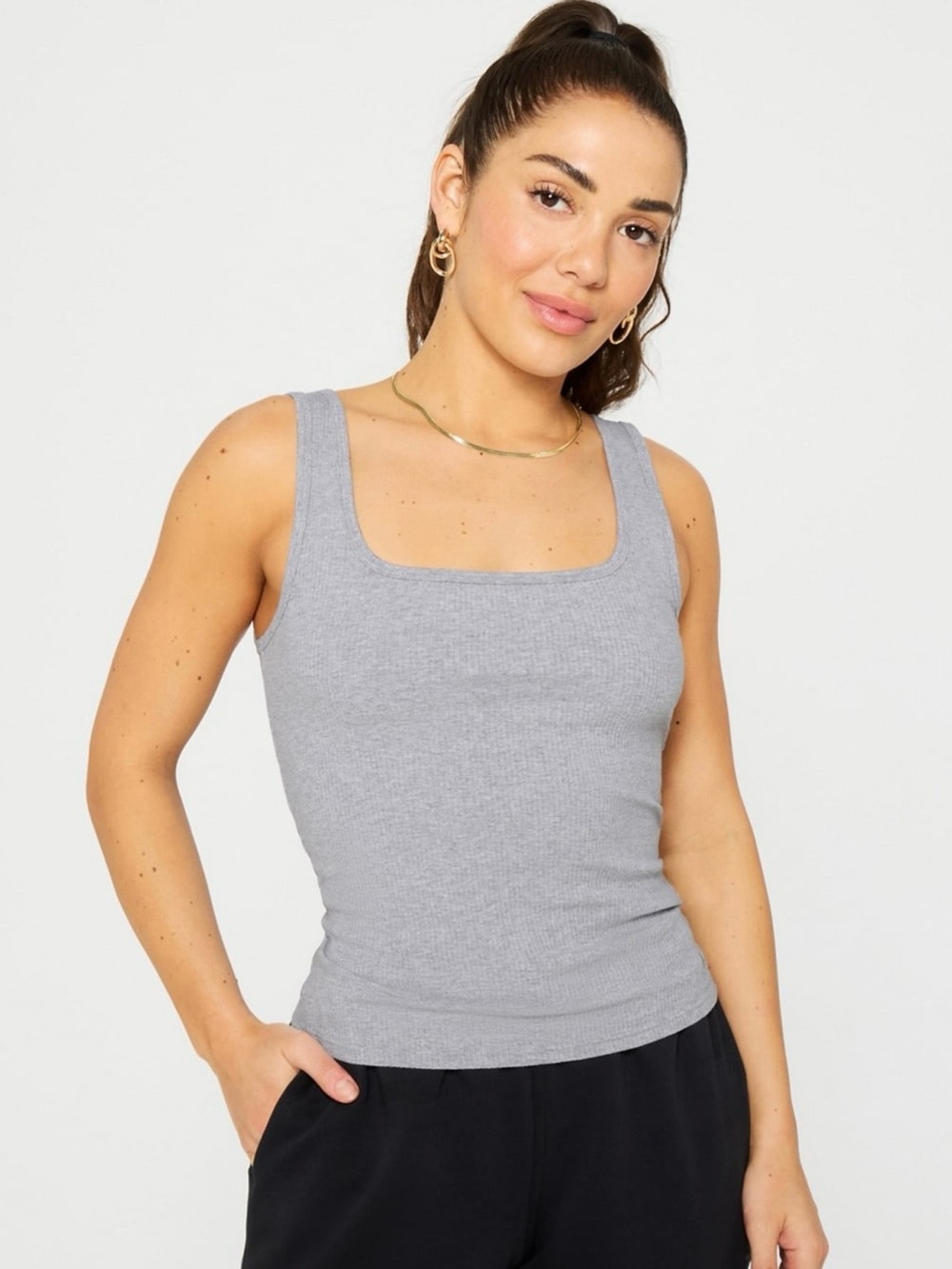 Fabletics NWT Daily Rib Square Neck Tank Top Classic Grey Heather Size Large